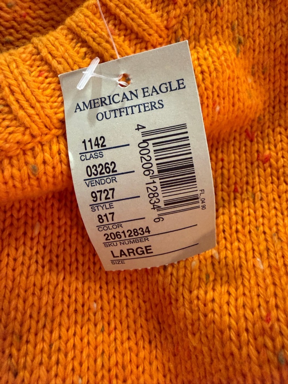 NWT American Eagle Deadstock 2000s Orange Speckled Elbow Patch Knit Crewneck - Picture 11 of 12